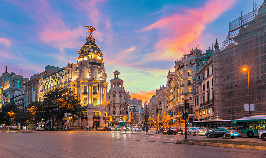 Madrid city skyline gran via street twilight Spain Cool Tour Spain